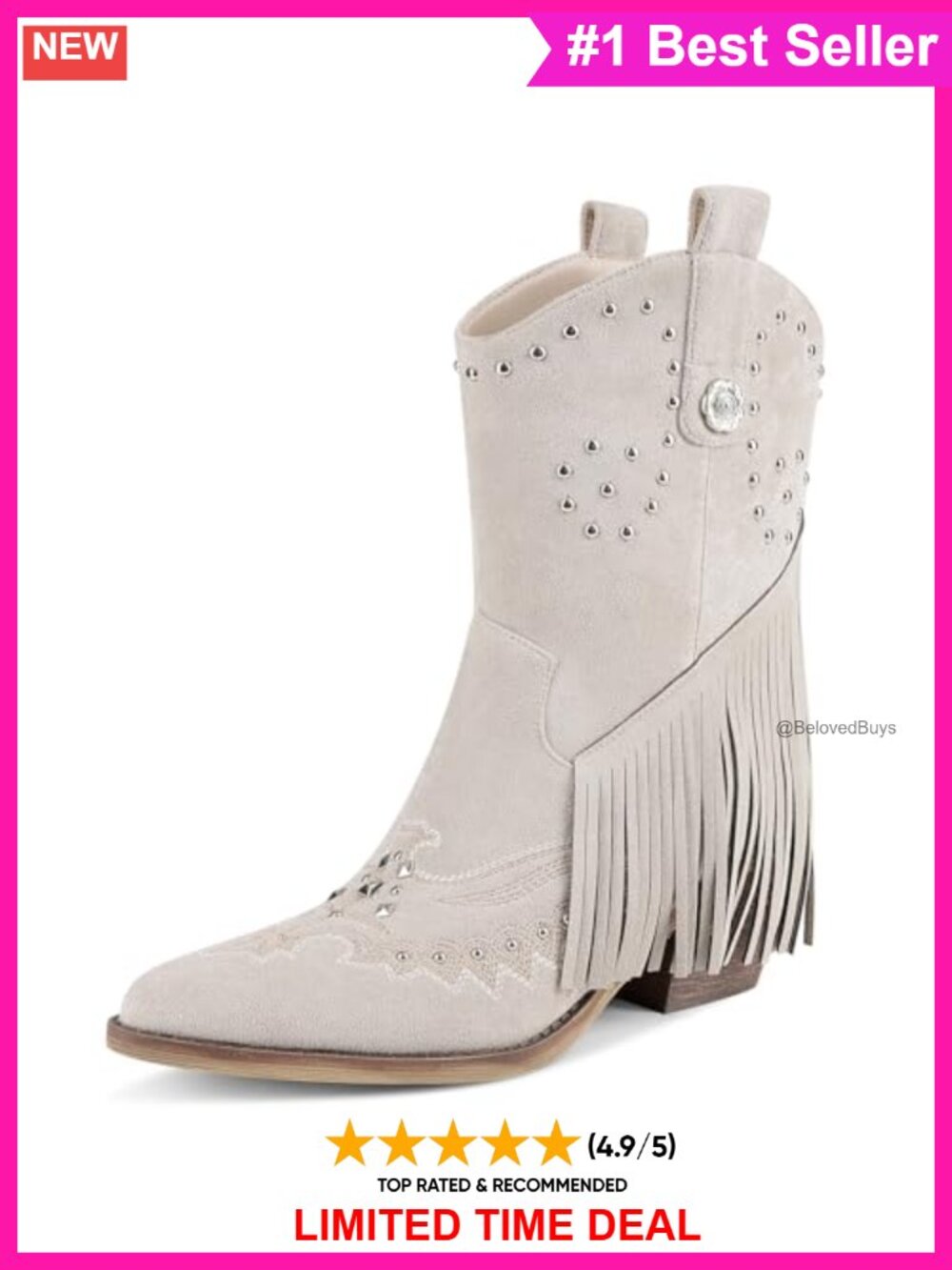 Suede Cowboy Ankle Boots Fringe Tassel Chunky Heel Western